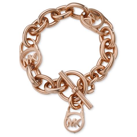 MICHAEL KORS Womens Rose Gold Toggle Chain Bracelet 